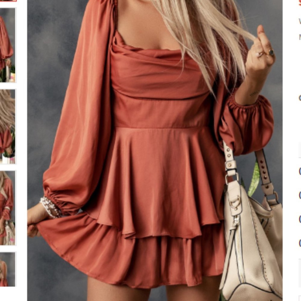 Square Neck Bubble Sleeves Layered Romper. barbiecore
